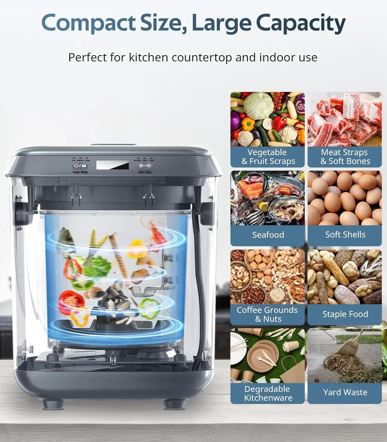 Electric Kitchen Composter for Indoor: 2.5L Large Capacity Odorless Smart Compost Bin