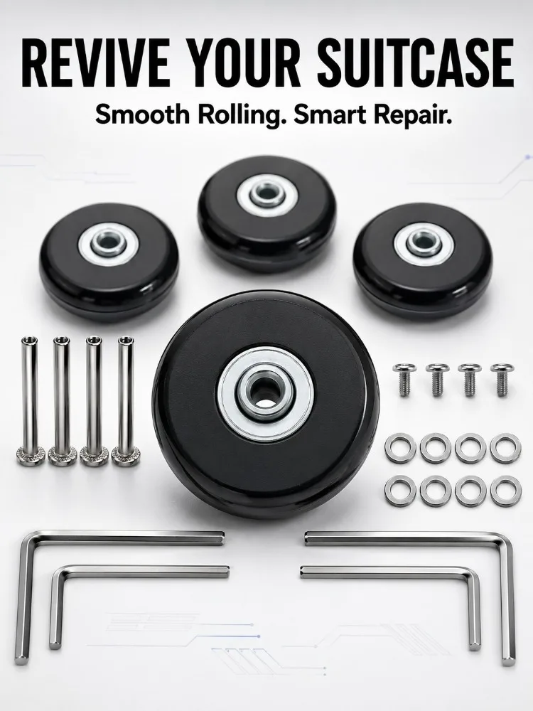Luggage Wheels Replacement Black Rubber Universal Casters Fix Noisy Broken Suitcase Spinner Repair Parts Kit for Travel DIY User