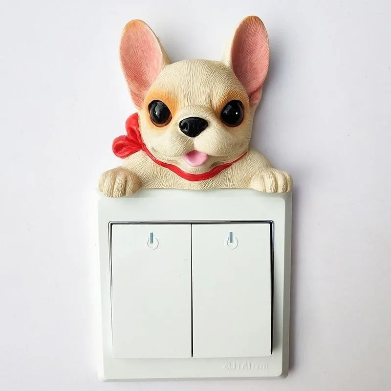 1Pc Resin Wall Stickers Animal Wall hangings Switch Decal Home Decor Room Decorations Cartoon 3D Dog