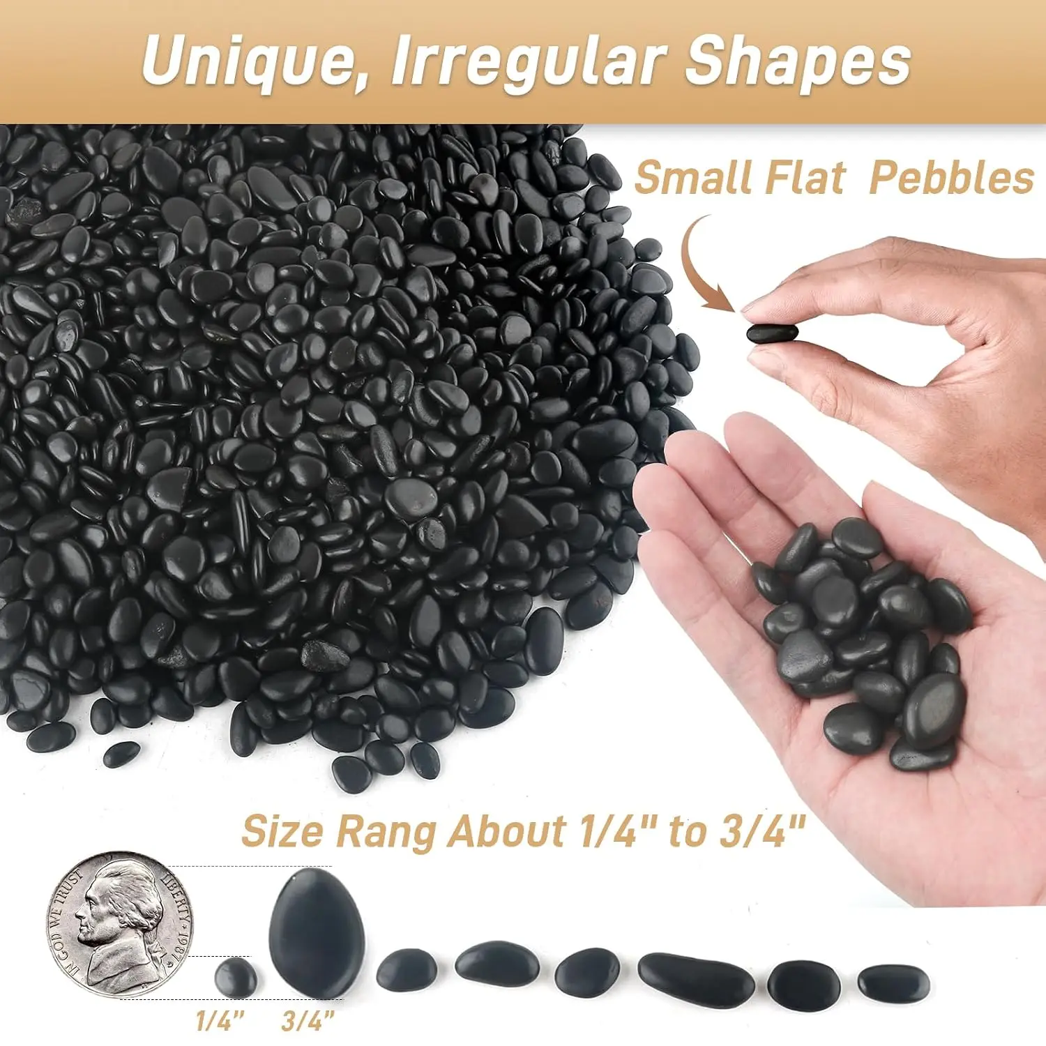 45LB Polished Black Pebbles,1/4