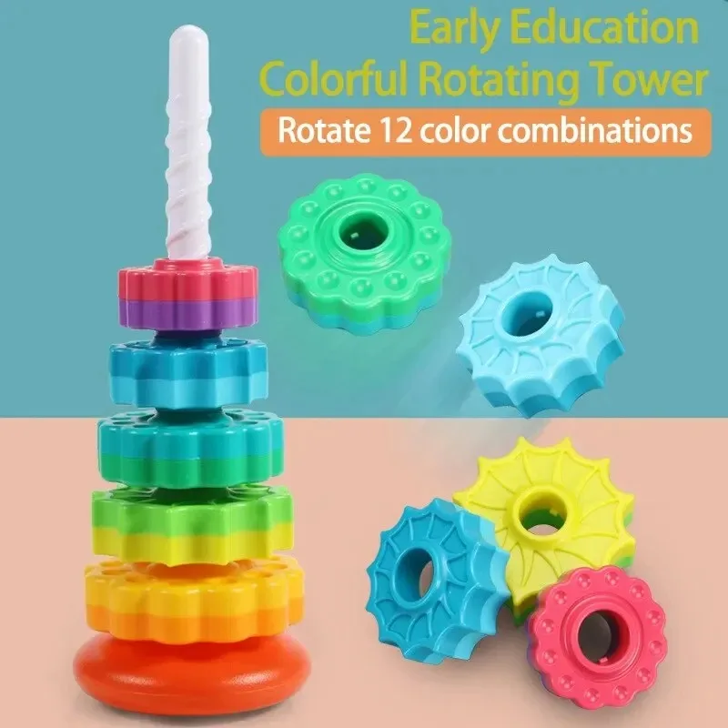 Rainbow Turret Stacking Music Color Nesting Ring 1-3 Years Old Infant Baby Turn Turret Puzzle Montessori Early Education Toys