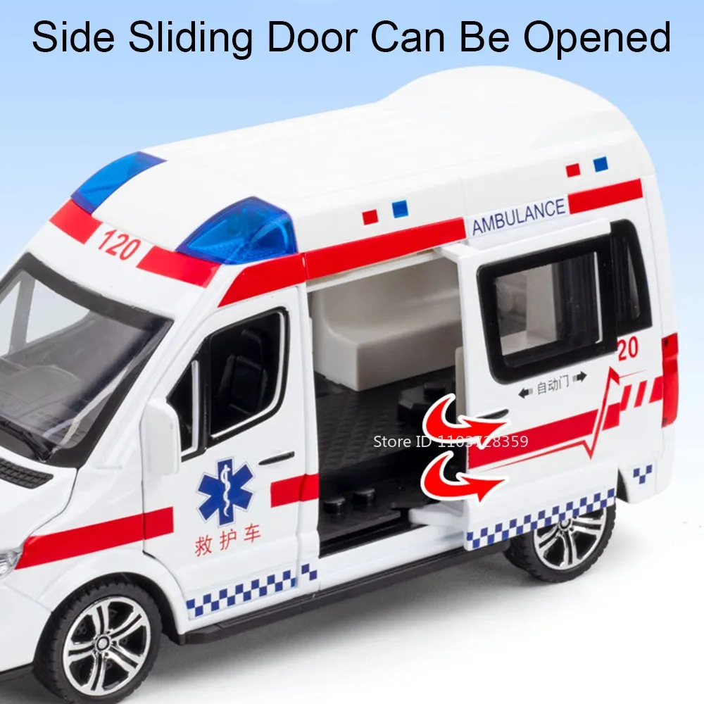 1:24 Scale รถพยาบาลรถตํารวจรุ่น Miniatur ของเล่นโลหะผสม Diecast เสียงประตูเปิดดึงกลับยางยางสําหรับของขวัญเด็ก