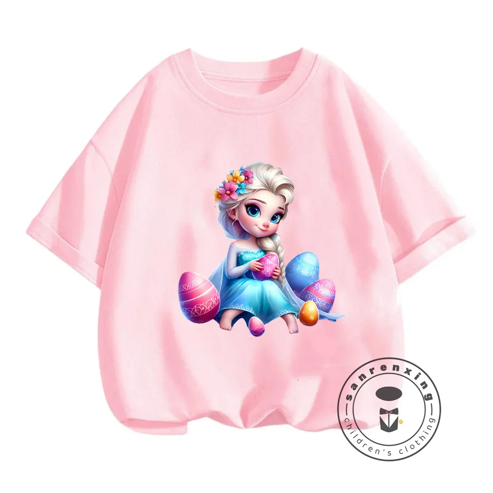 Disney's Elsa Princess Summer T-Shirts Dive into the Beauty of Cartoon Fashion Kawaii O-Neck Lightweight Upper Wear for Girls