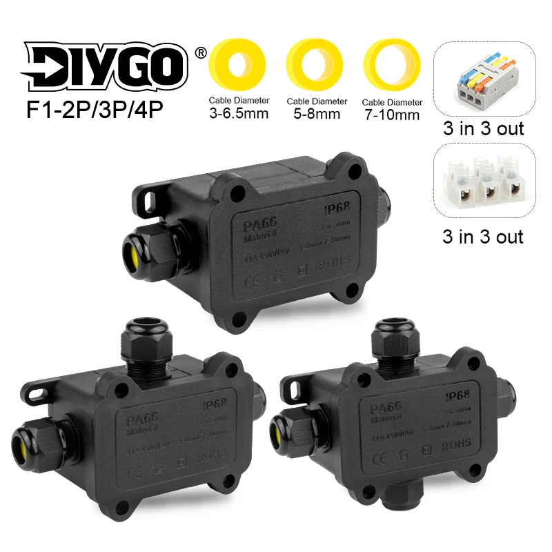 

2/3/4 Way Outdoor Waterproof Junction Box IP68 Electrical Cable Electronic Wire Connectors External Electrical Junction Box 32A