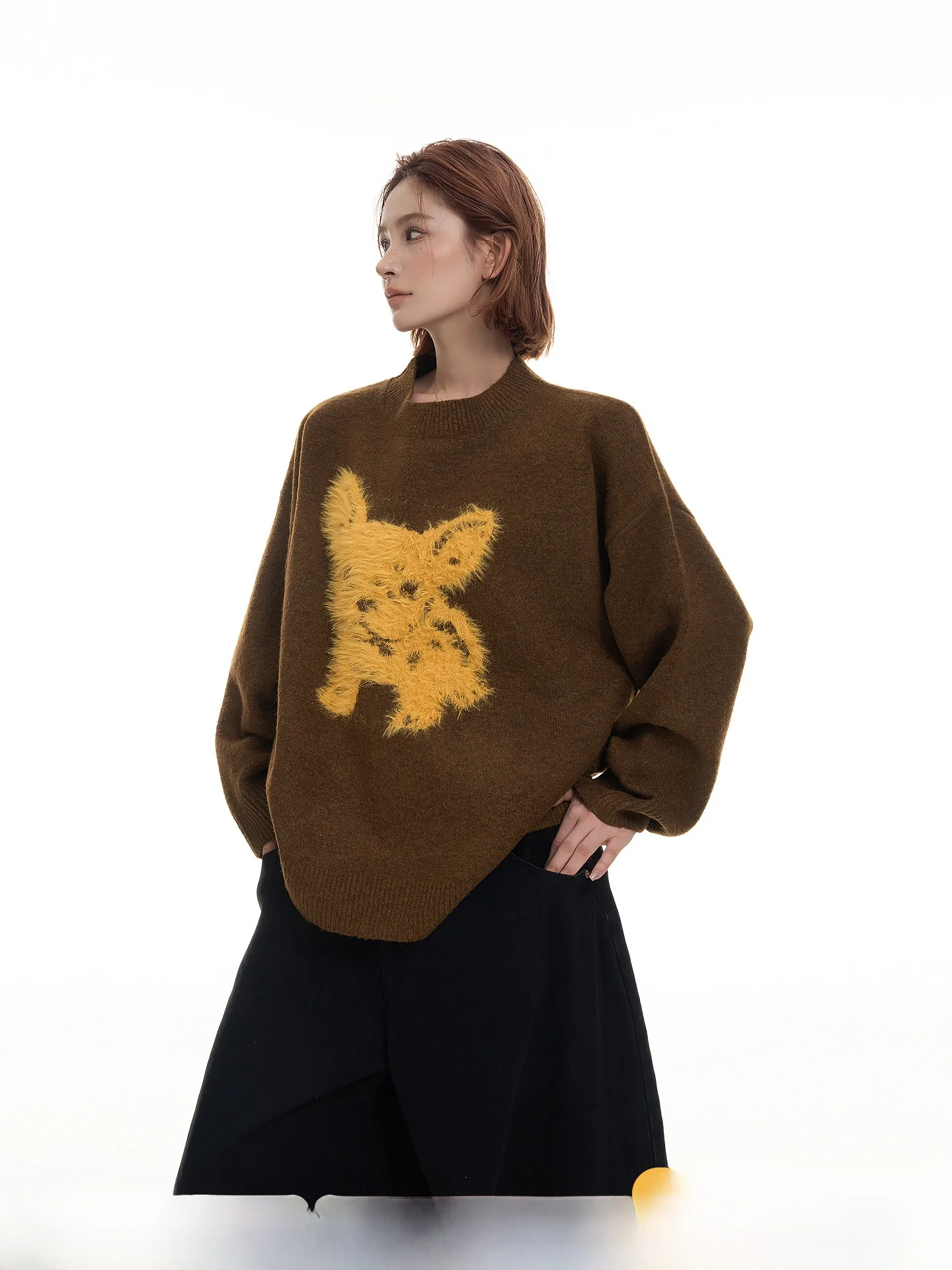 

Loose Long Sve round Ne Knitted Sweater Women's Autumn Winter Comfortable Soft Cartoon Print Top Casual Faion Design