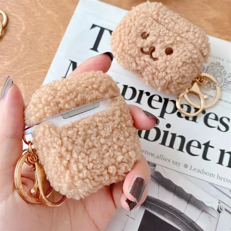 ثلاثية الأبعاد لطيف رقيق الفراء الدب علبة سماعات ل AirPods 1 2 برو 3 أفخم غطاء مع المفاتيح اللاسلكية شحن صندوق ل Airpods حالات