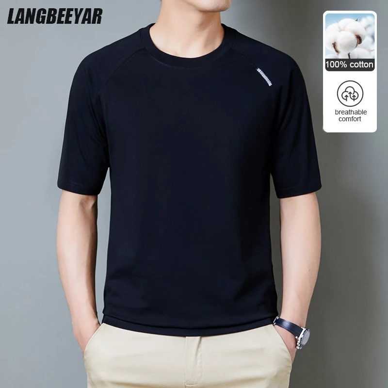 

Top Grade 100 % Heavy Long-staple Cotton Summer Trendy Brand Tops Men Tshirts 2025 Fashion Short Sleeve Casual Mens Clothing