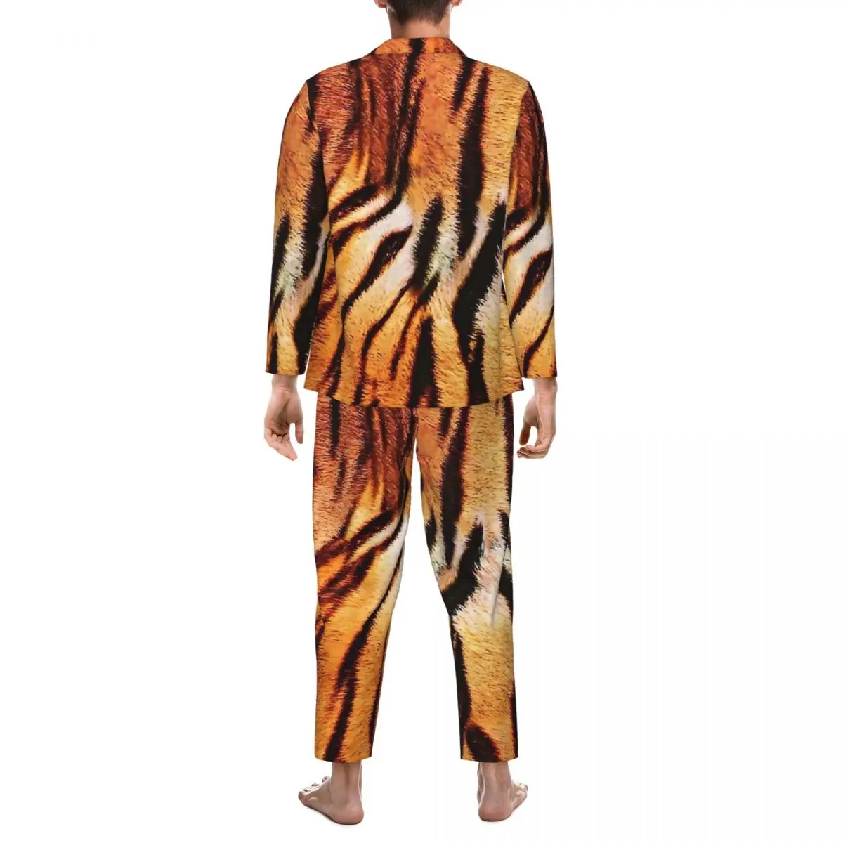 Tiger Animal Print Sleepwear Autumn Vintage Oversized Pajama Set Male Long Sleeve Comfortable Sleep Custom Home Suit