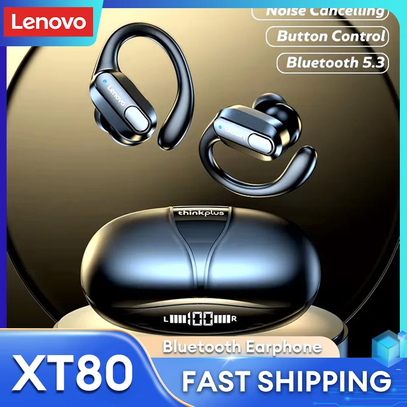 Auricolari wireless originali Lenovo XT80 Bluetooth V5.3 Cuffie con gancio per l\'orecchio Cuffie sportive TWS Suono HiFi con microfono Auricolari da