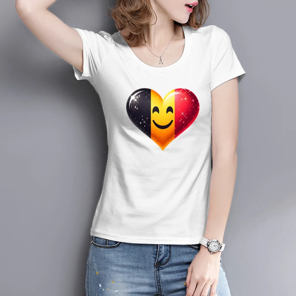 Sparkling Belgian Heart Women's Creative Luxury, High-Quality Summer Printed, Loose Casual Cotton, Round Neck Short Sleeve