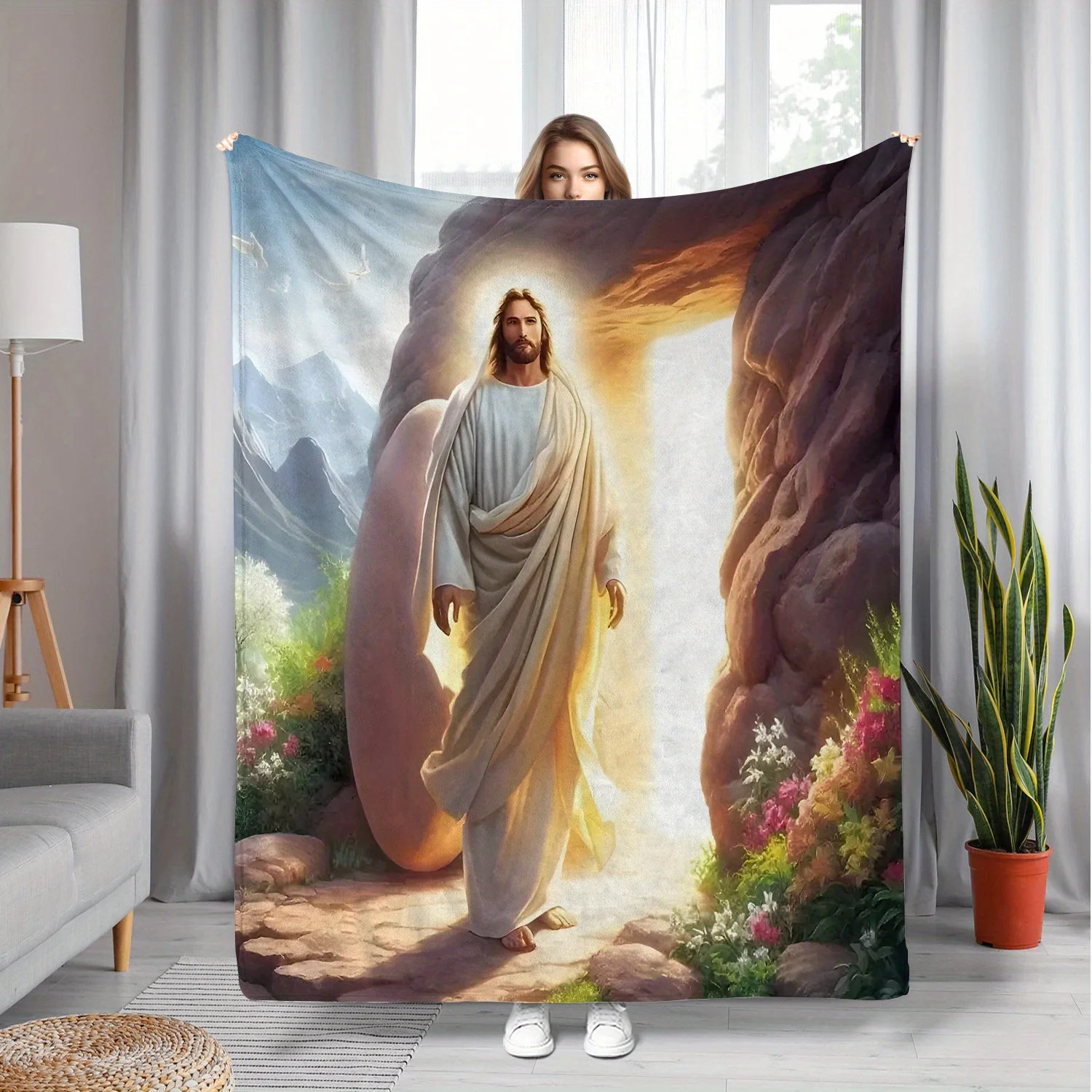 Couverture polaire de résurrection jésus-Christ, Design d'art religieux, doux et confortable, décoration de maison pour salon ou chambre à coucher, cadeau