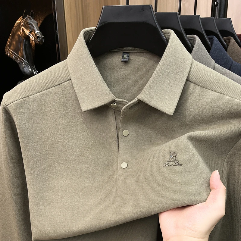 Fashion Trendy Men's Printed Polo Shirt Autumn Keep Warm Skin Friendly Long Sleeve Lapel T-Shirt Casual Versatile Men's Clothing