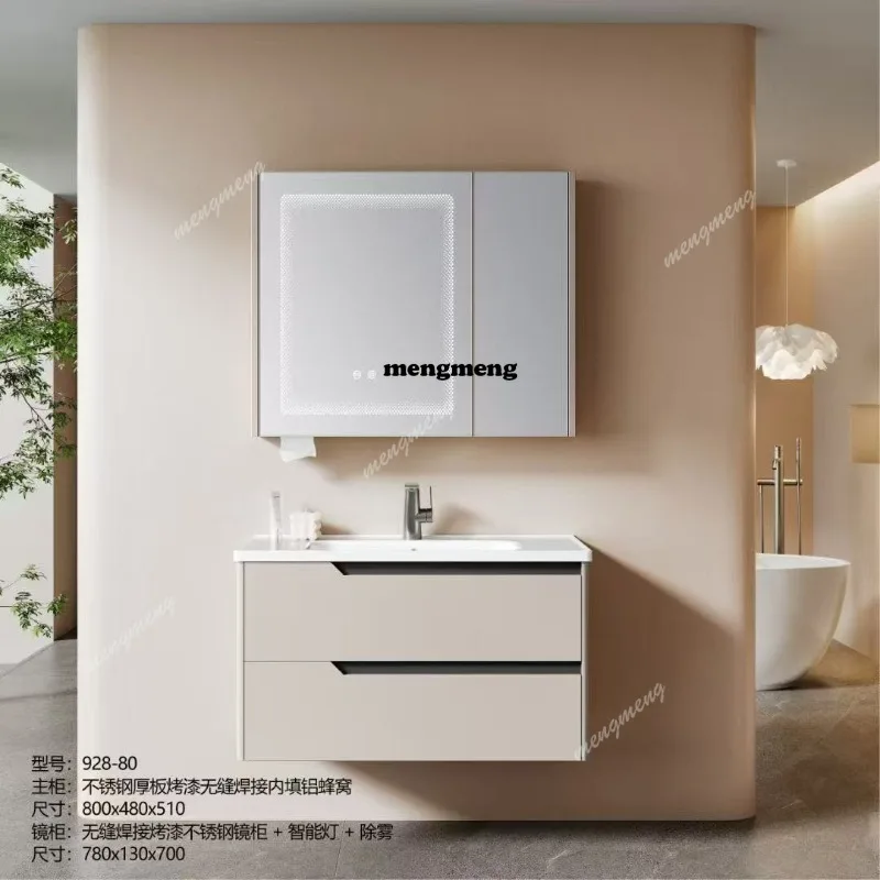 All stainless steel thick plate bathroom cabinet seamless welding process washbasin waterproof and mildew-proof bathroom cabinet