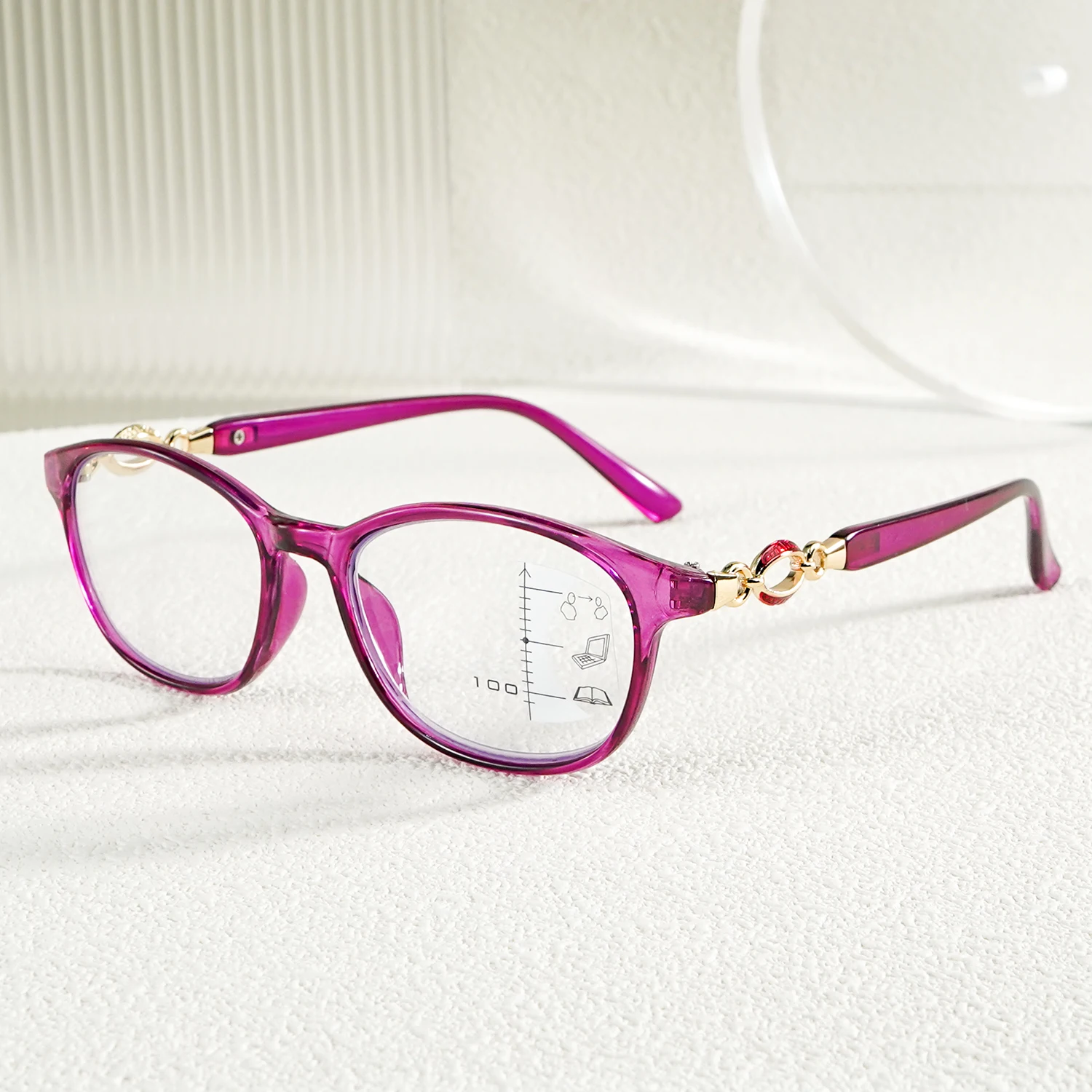 Progressive Multifocal Reading Glasses (3-in-1 Function) +1.0 to +4.0,  Ultra-Light PC Frame, Unisex Design, Vision Correction