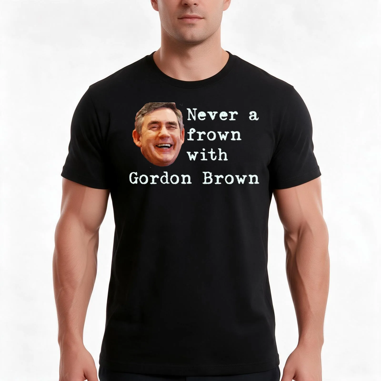 Never a frown with Gordon Brown T-Shirt, Summer Casual Cotton Tee, Oversized Streetwear Tops, Vintage Graphic Print, 100% Cotton