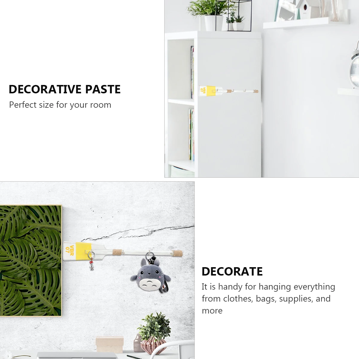 Solid Wood Hooks 40cm Yellow Mediterranean Style Wall Hangers Space Saving Kitchen Bathroom Bedroom Garage Office