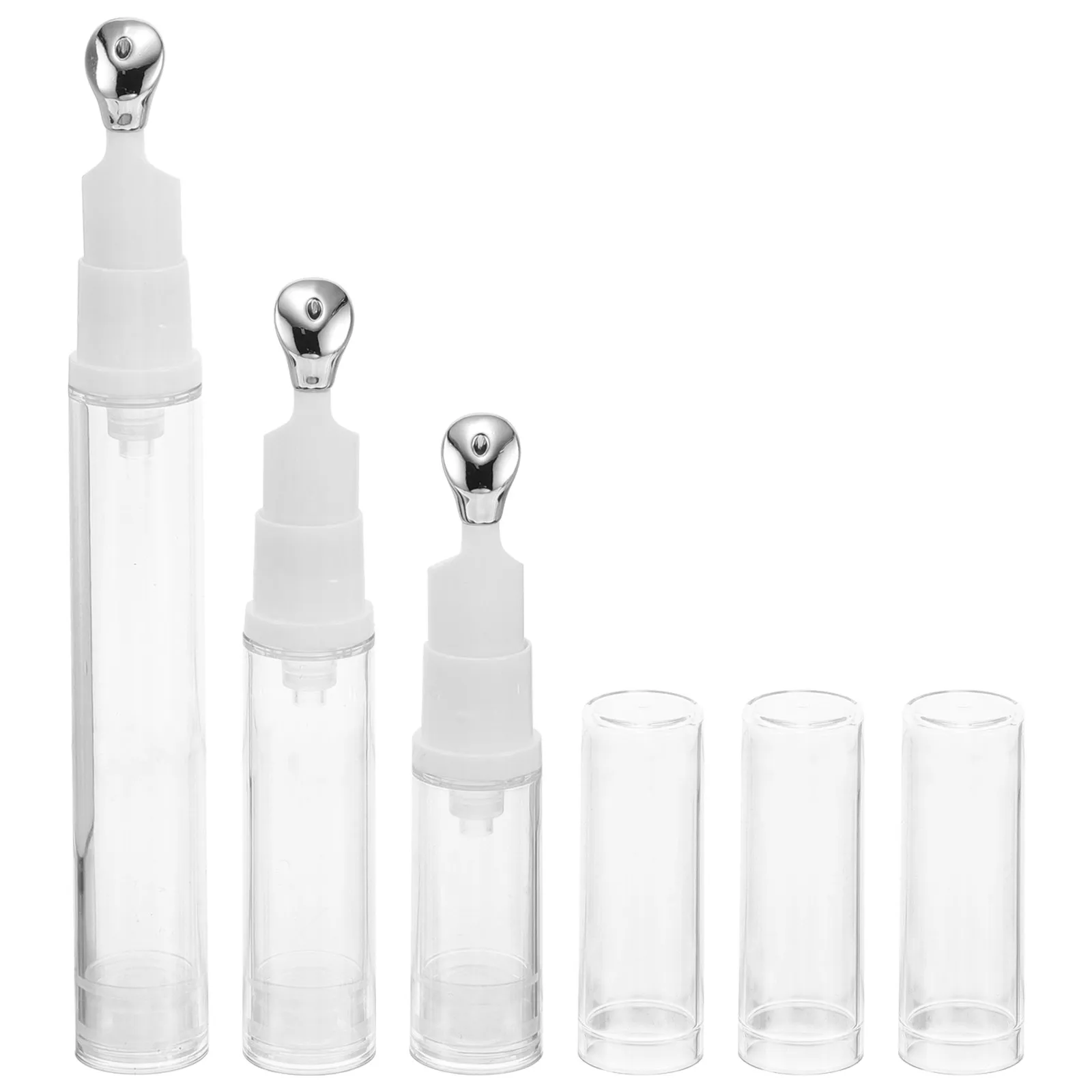 Airless Eye Cream Bottles 3 Piece Set Metal Massage Head Flat Applicator Travel Lotion Serum Clear Pump Containers