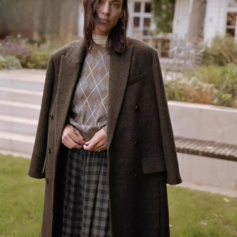 

Новое осеннее поступление, женский вязаный свитер с ромбовидным узором, смесь шерсти, мягкий длинный свеч, круглый, дышащий, обычный...