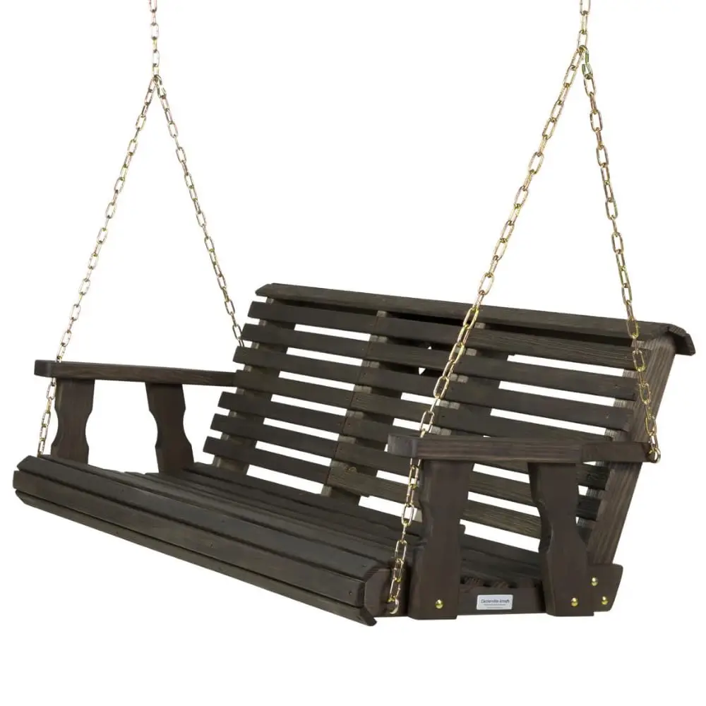 Amish Heavy Duty Console Porch Swing with Fold Down Cup Holders in Dark Walnut Stain - Amish Made in The USA from, Customized