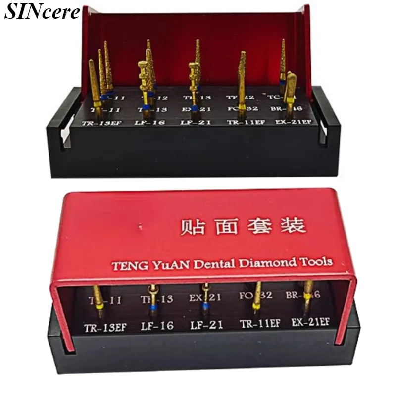 

Dental Diamond Burs Drill Golden Veneer Bur for Porcelain Alloy Inlay Alumimum Box Holder Dentist High Speed Handpiece Tools