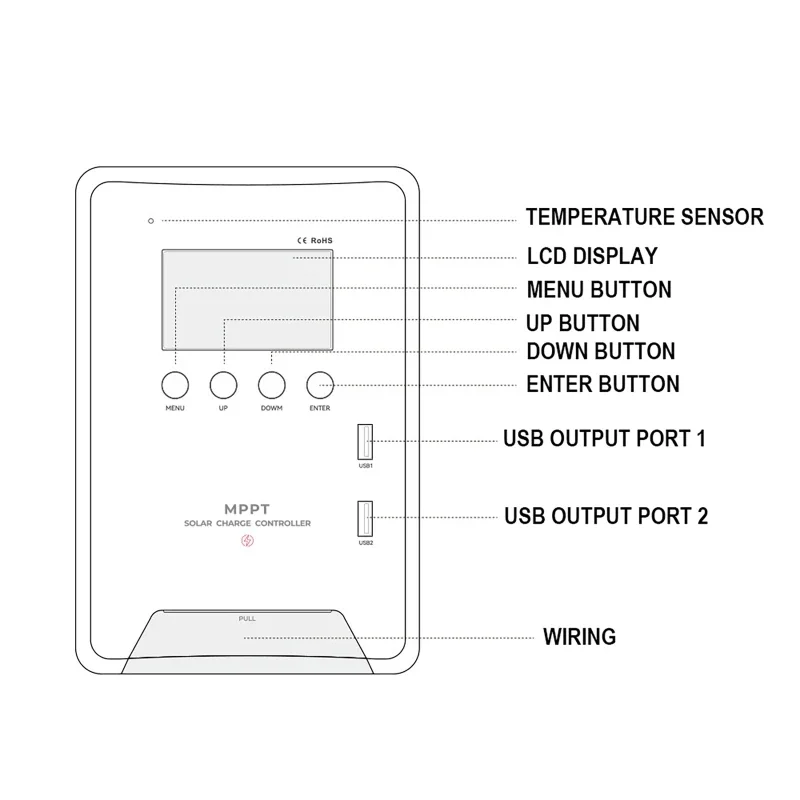 Imagem -05 - Mppt-controlador de Carga Solar 30a 40a 60a Auto 12 v 24 v 48v Ecrã Lcd Regulador Inteligente Dual Usb para Sistema de Chumbo-ácido e Lítio