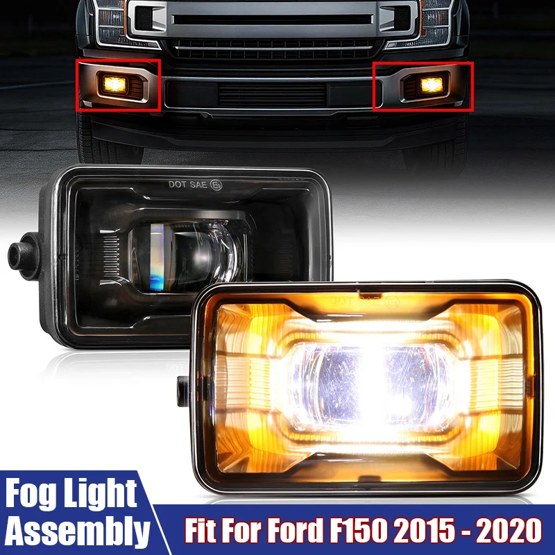 AUXBEAM 2Pcs/set 4 Inch LED Fog Lights For Ford F150 2015-2020 White Running Light Yellow Turn Signal Front Fog Light Assembly