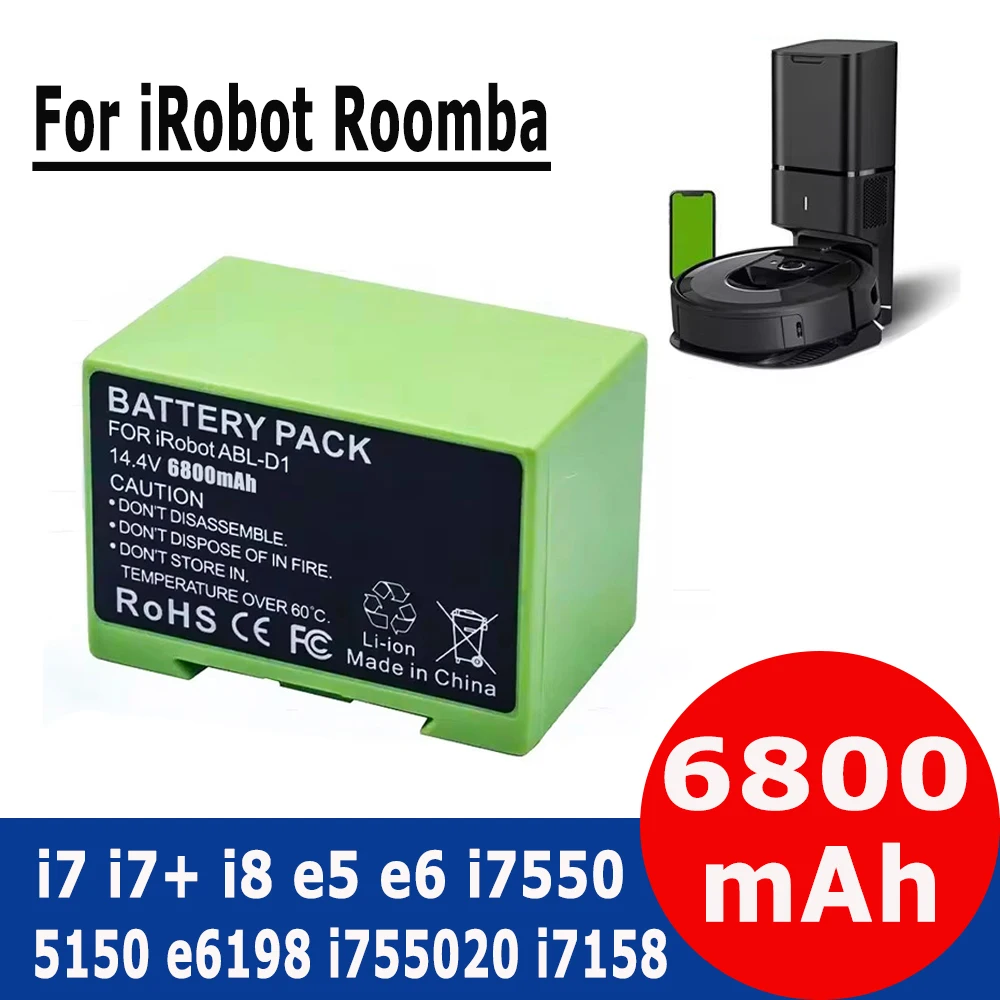 I7 14.4V 6800mAh i7 แบตเตอรี่ทดแทนสําหรับ iRobot Roomba e และ i Series i7 + e5 7150 7550 i3 3150 i3 + 3550 i4 4150 i4 + 4624864