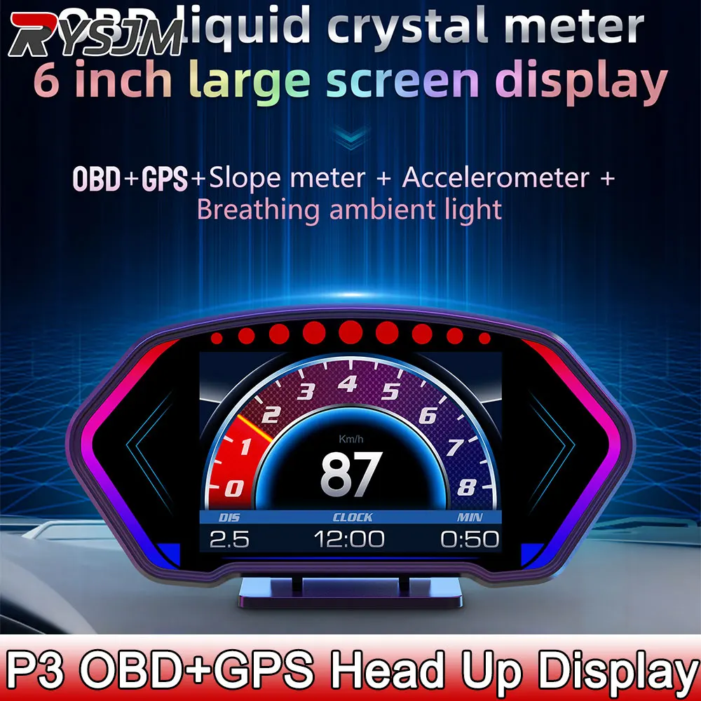 P3 Gauge OBD2+GPS Head-up Display Smart On-board Computer Digital Speedometer Slope Meter Tachometer Water&Oil Temperature Meter