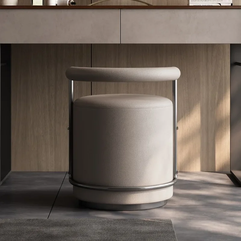 

All leather round solid wood tea stool Italian simple light luxury dressing stool high-end furniture shoe changing stool