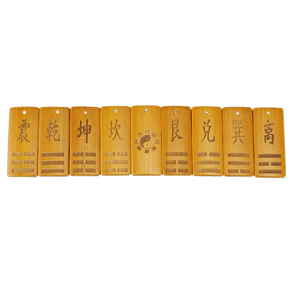 

9Pcs Wood Bagua Divination Tool Spiritual Feng Shui Cards Lightweight Portable for Home Office Decor Tai Prediction Supplies