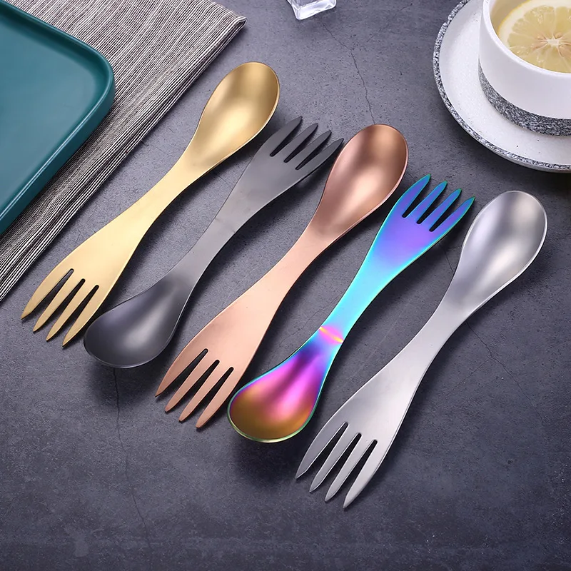 

Stainless Steel Spork Spoon Ultralight Cookware Portable for Outdoor Camping Picnic Accessories Hiking Travel 2in1 Tableware