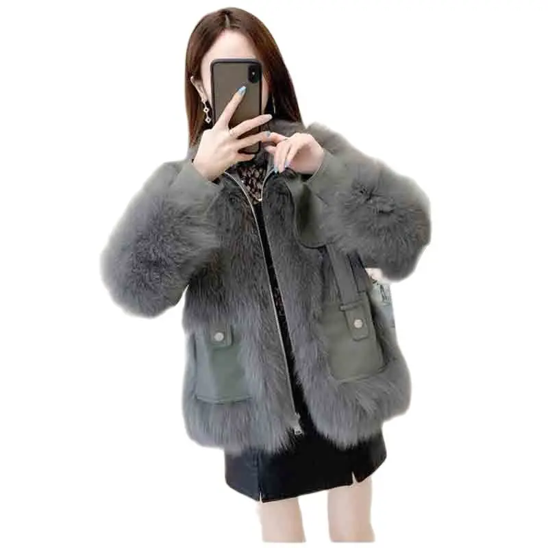 Fashionable Women's Short Thickened Coat 2022 Autumn And Winter New Temperament All-in-one Ladies Faux Fur Loose Toplady