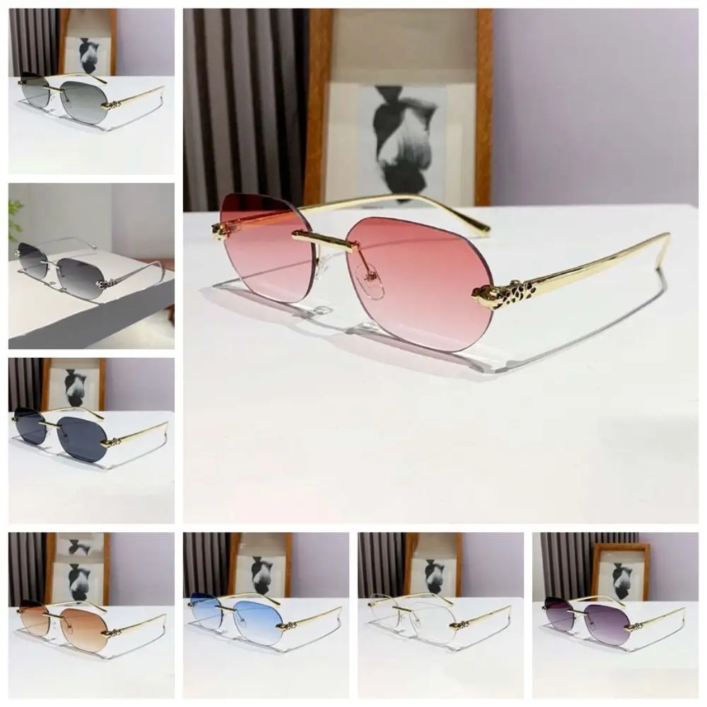 Lightweight Rimless Oval Sunnies Costume Accessory Decorative Men Polarizing Lens Sunglasses Alloy PC Anti Blue Light Glasses