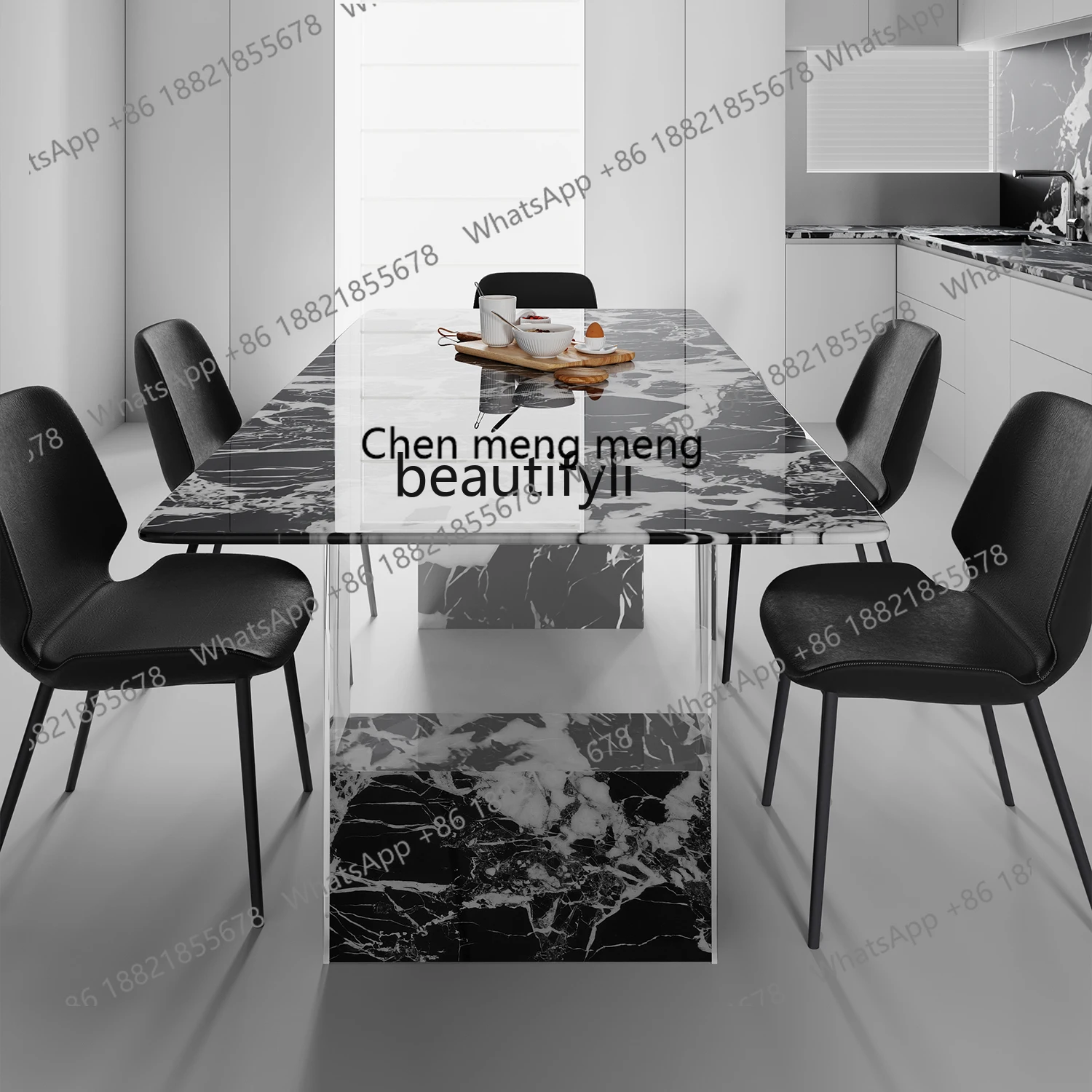 z183 Suspended dining table marble, black luxury stone rectangular dining table light luxury acrylic wabi sabi wind size apartme