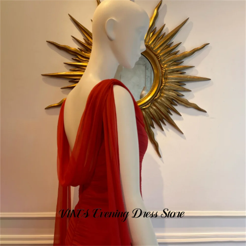 VINES Red Chiffon Evening Dresses Scoop Neck Formal Gown Open Back Night Dresses with Draped Mermaid Prom Dresses Customized image 5