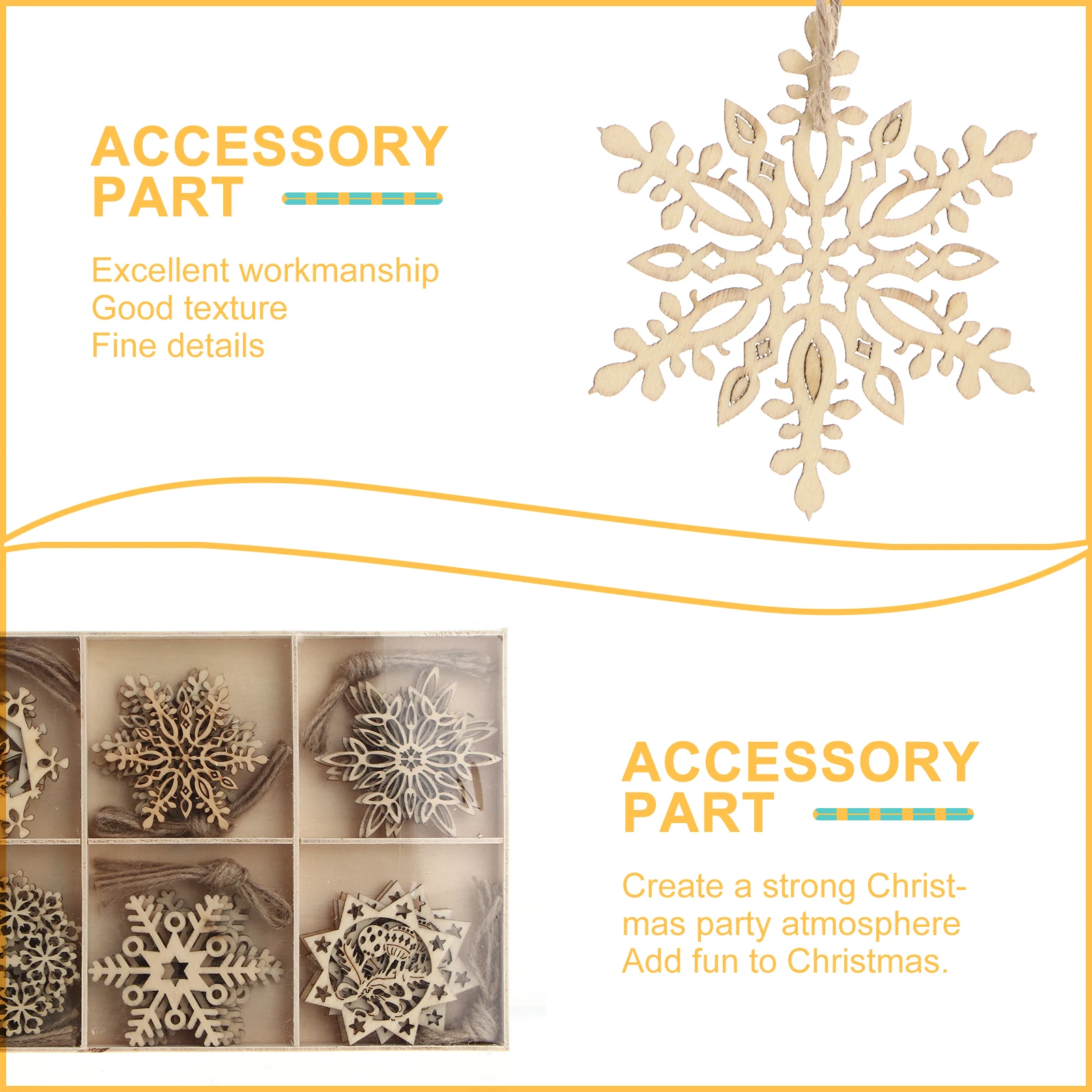 

30Pcs Wooden Snowflake Chips Hanging Christmas Ornaments DIY Crafts Accessories Christmas Tree Decorations Wooden Slices