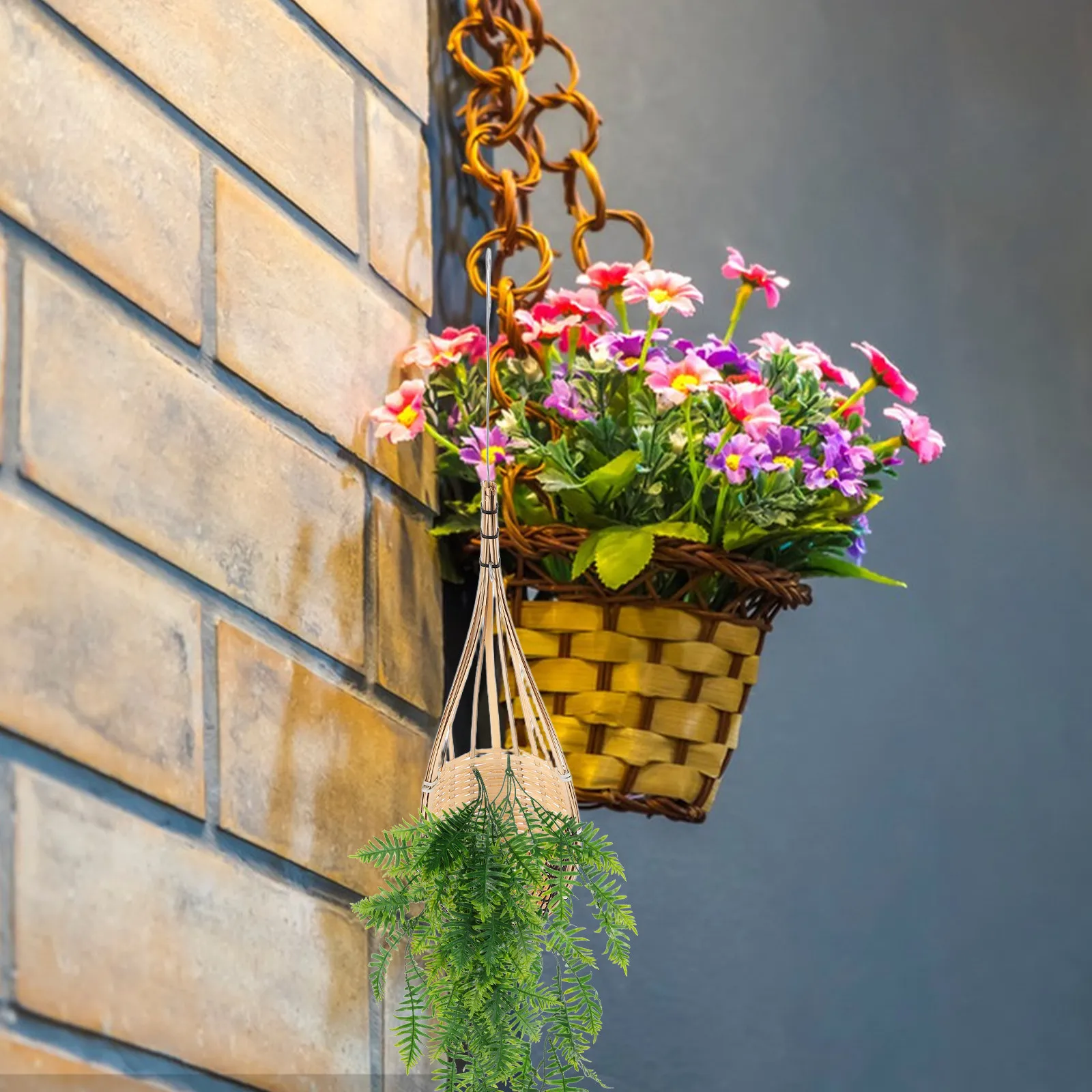 Bamboo Hanging Basket Nest Style Wall Planter Pot Indoor Outdoor Garden Decor Woven Handmade Texture Plant