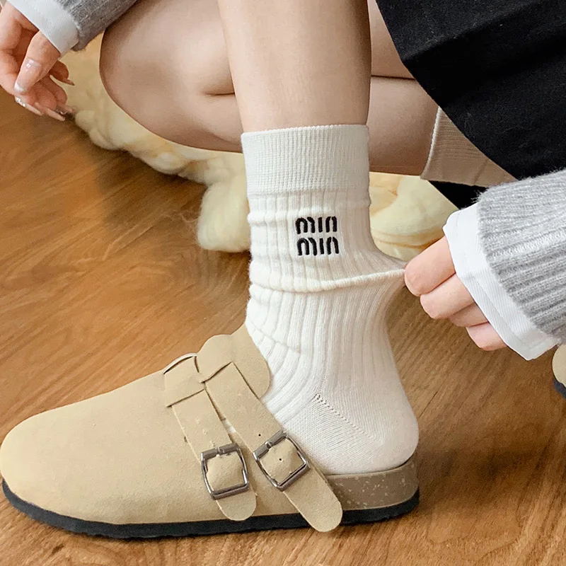 Autumn Winter Sweet Women's Socks Solid Color Stripe Simple Versatile Stocking High-quality Casual Comfortable Soft Home Socks