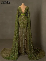 Robe de Soirée Verte à Col en V Profond, Tenue de ixExquise, CitroBride, Élégante, à Manches sulf, Personnalisée, Éducative