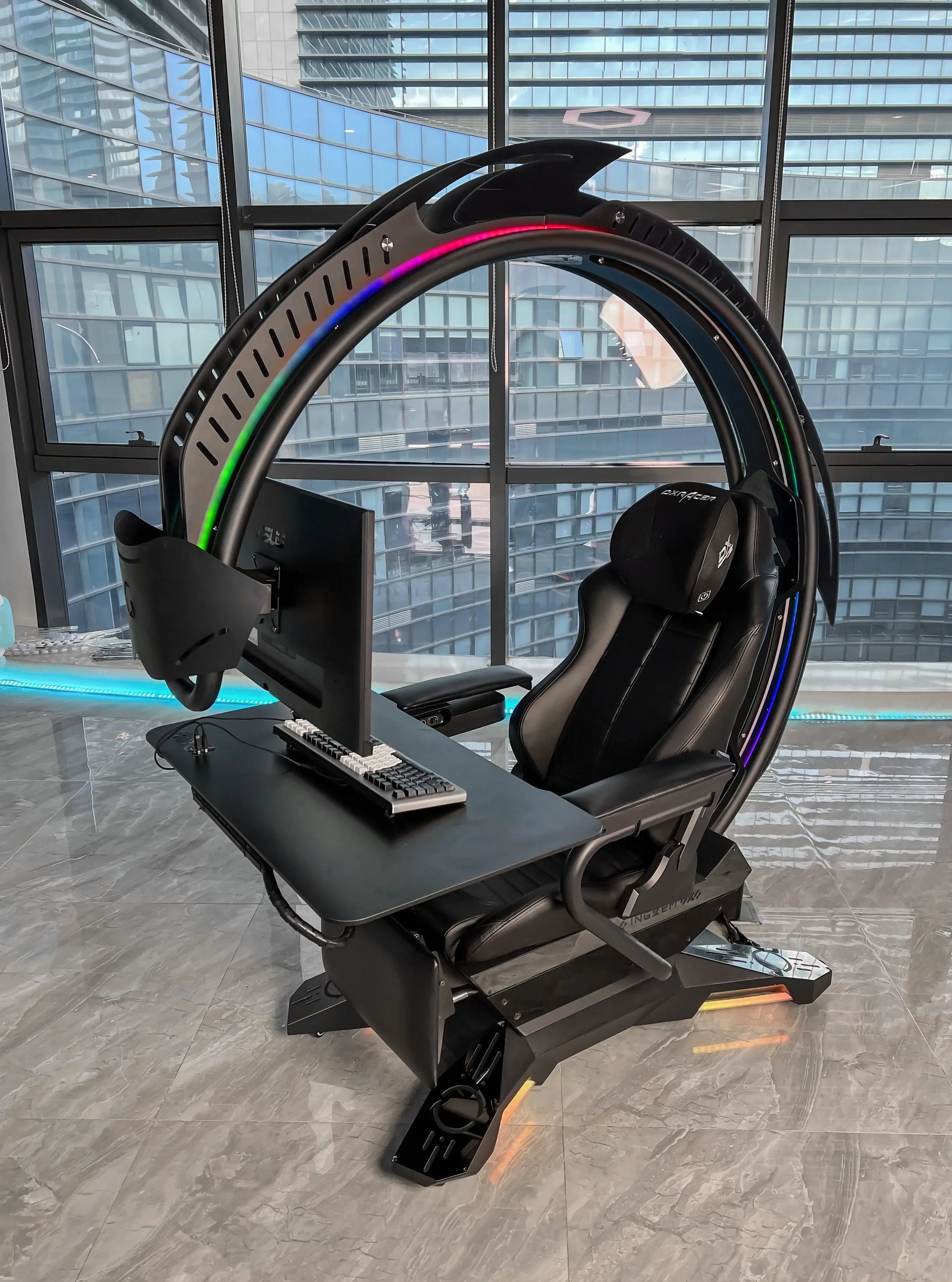 C4 Owlet Zero Gravity Recline Chair Cockpit Blue Tooth Speaker Lumbar Support Racing Seat Support 1 Monitor Chair Cockpit