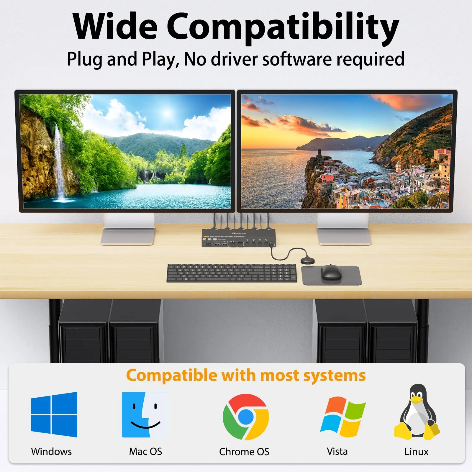 KCEVE USB3.0HDMI DP KVM commutateur 2 monitoren 4 ordinateurs 8K@30Hz/4k@144Hz KVM commutateur DP KVM pour 4 PC partage2 afficha