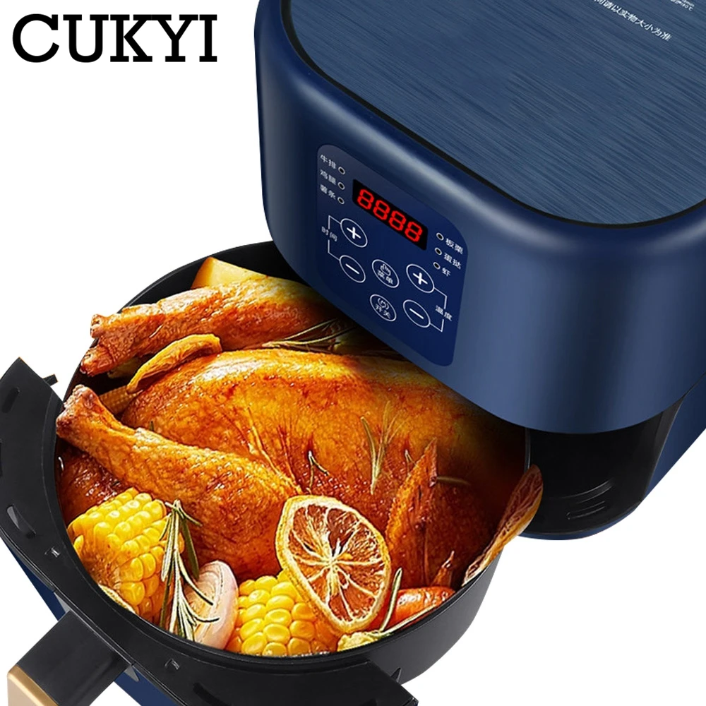 CUKYI 6L Household Air Fryer Electric Baking Oven Automatic French Fries Maker Oil Free BBQ Tool Cooking Machine 60 Min Timing