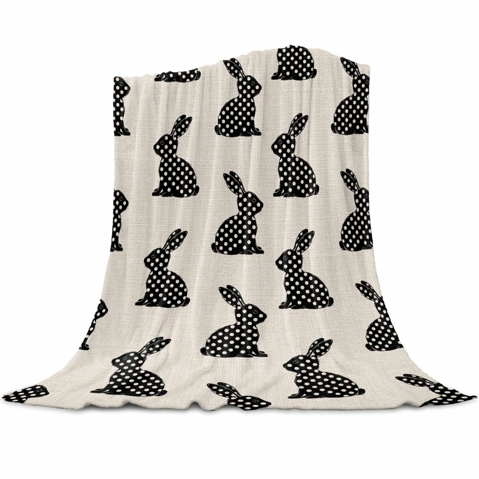 

Linen Background Black Dots Rabbit Throws Blankets for Sofa Bed Soft Plush Warm Sofa Throw Blanket Holiday Gifts