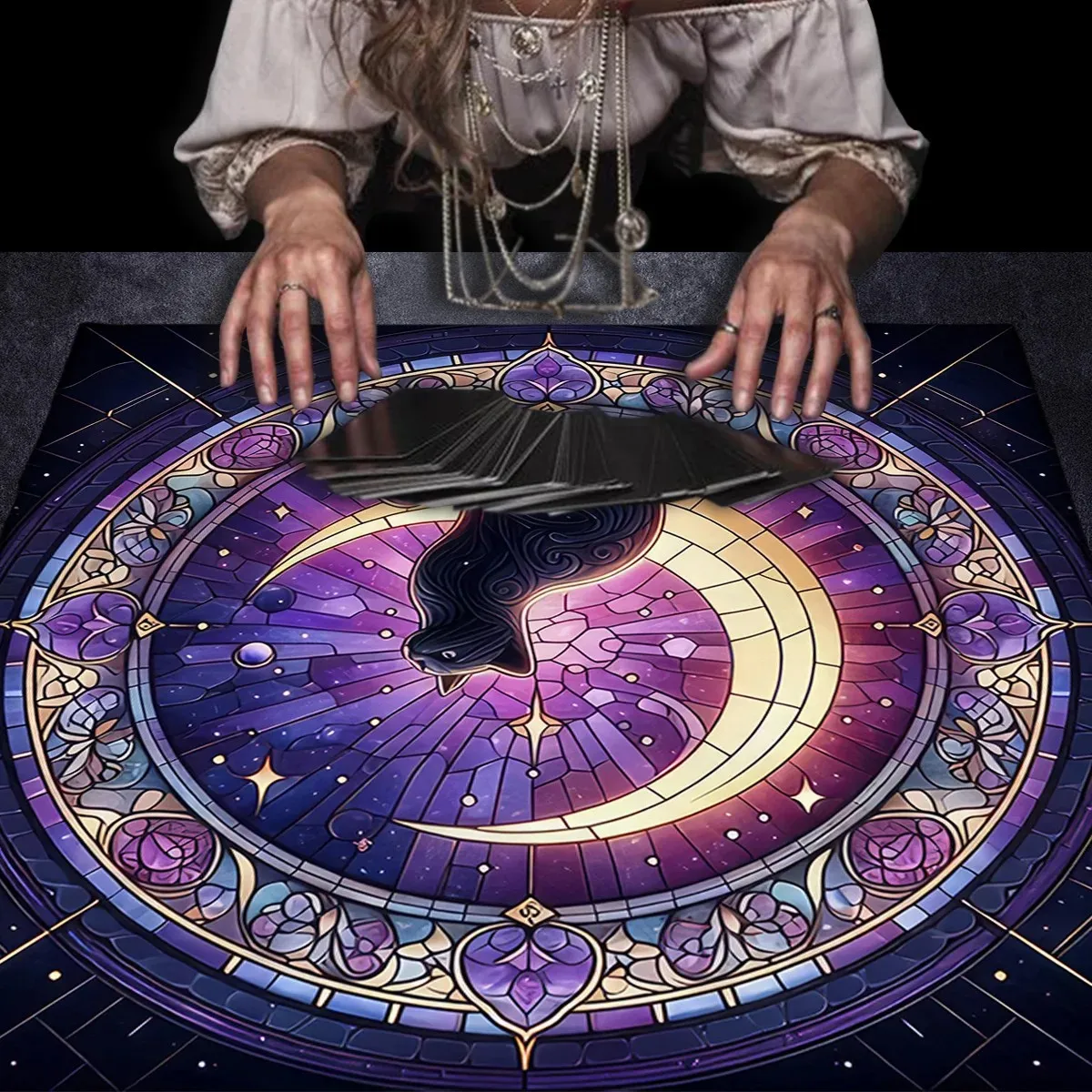 VIKAMA Cat Tarot Divination Altar Cloth Tablecloth For Witchcraft Astrology, Tarot Reading Home Decor, Polyester Oracle Card Mat