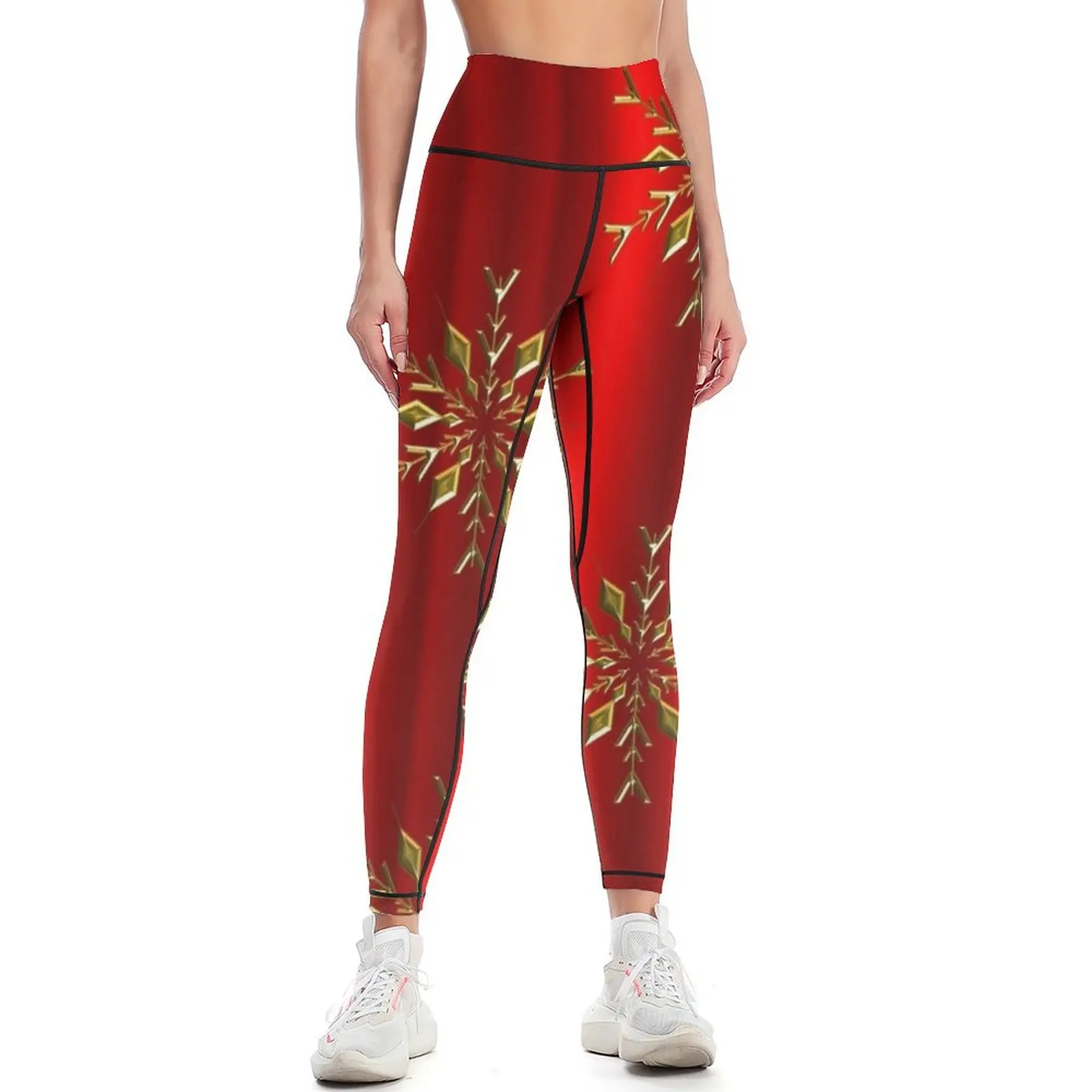 

Gold Christmas Stars on Red Leggings legings for fitness sports shirts gym Womens Leggings