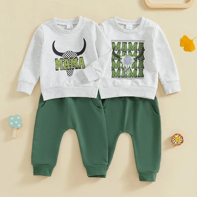 

Baby Clothing Sets Cotton Toddler Boys Girls Clothes Spring Autumn Bull Print Long Sleeve Sweatshirt+Pants 2PCS Casual Outfits