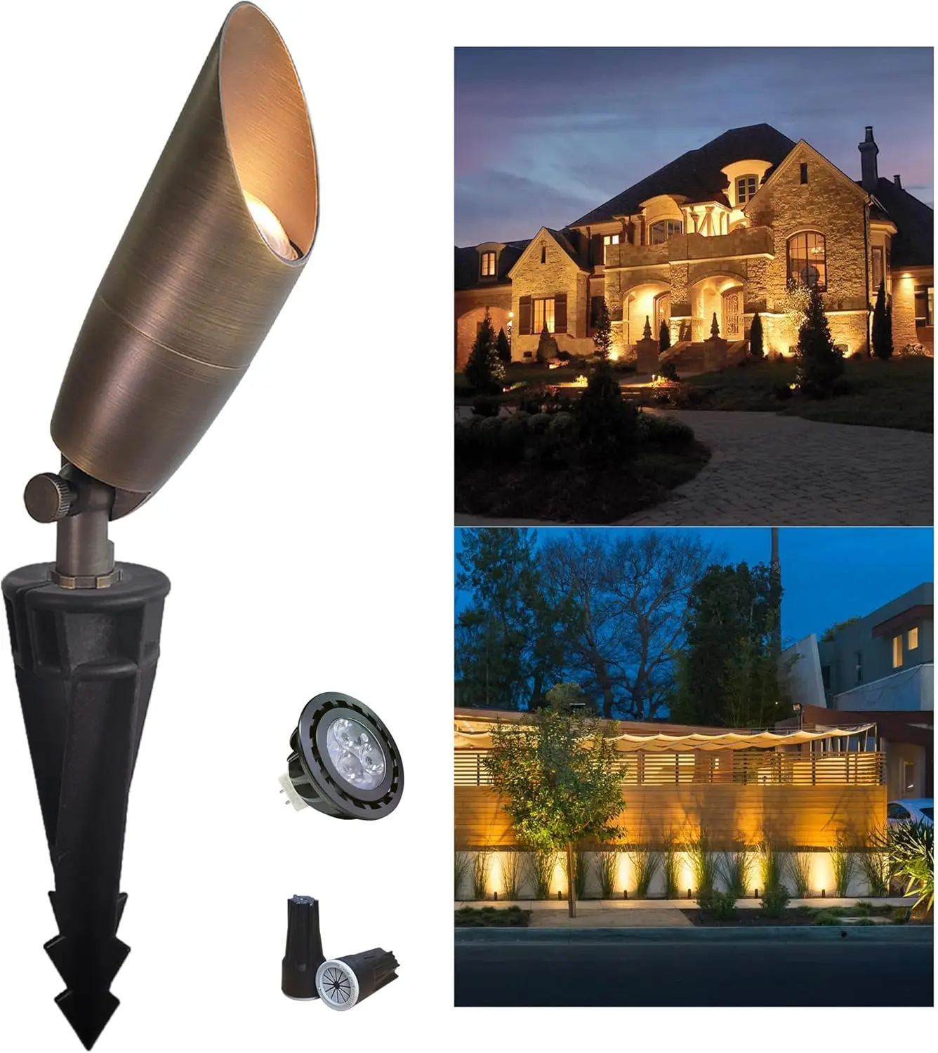High Quality Brass Light Emitting Diode Garden Spotlight IP65 Outdoor Landscape Lighting with Solar Power