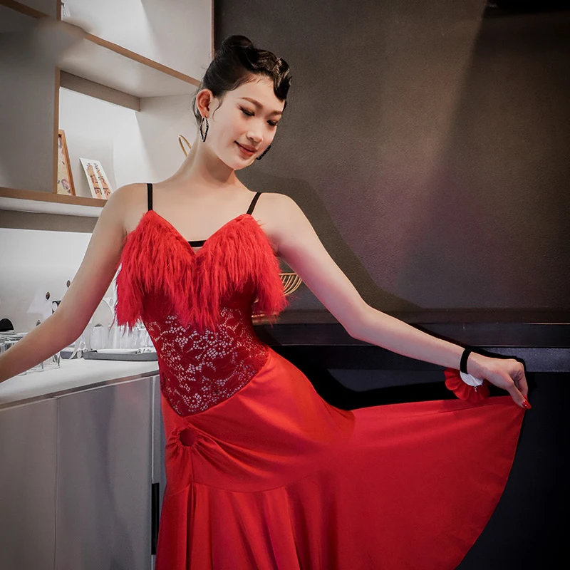 

2025 Sexy Women Dress Latin Dance Costumes Red Sleeveless Backless Dress Competition Dress Women Tango Latin Dance Wear DN20275