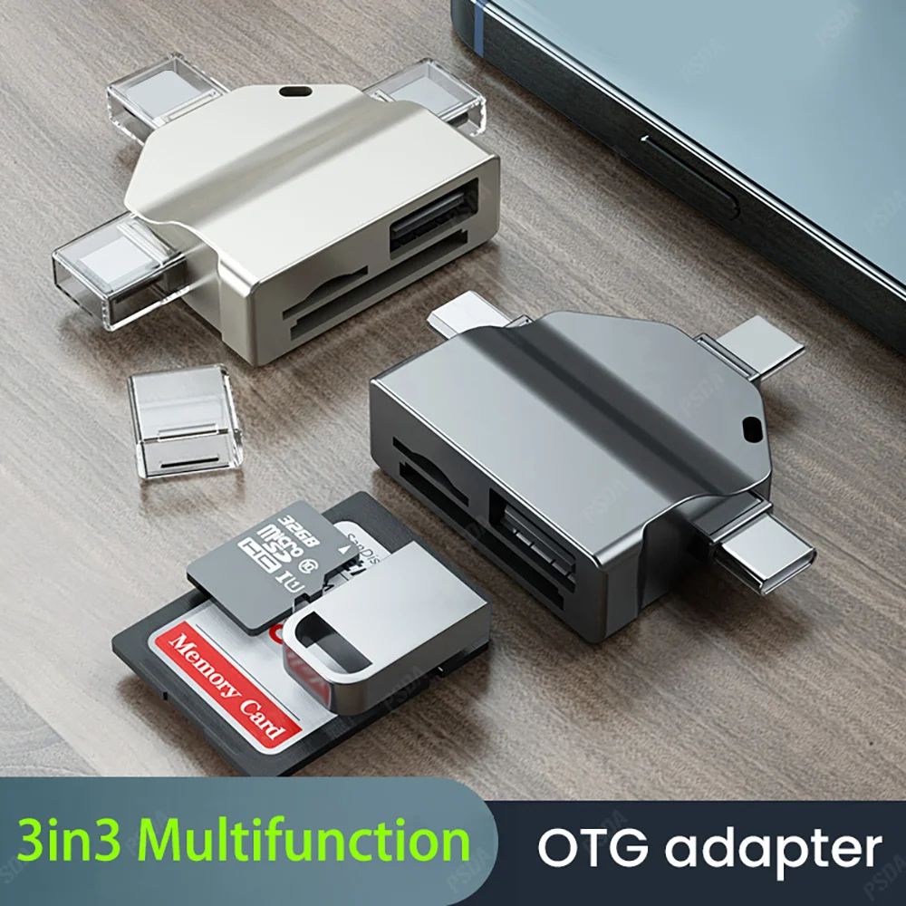 PSDA 3D 3 in 3 OTG Adapter for Phone Micro Type-C To USB SD TF Card Readers 9in1 3in1 Converter for Samsung Huawei Notebooks