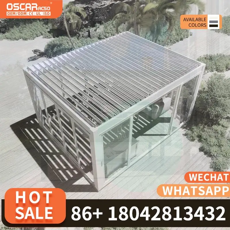 

12x16 моторизованная алюминиевая пергола с жалюзи для солнечных комнат, стеклянные домики, биоклиматическая уличная теневая структура, идеально подходит для заднего двора, Pat